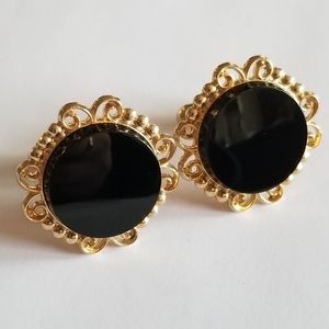 Vintage cufflinks black and gold tone cuff links